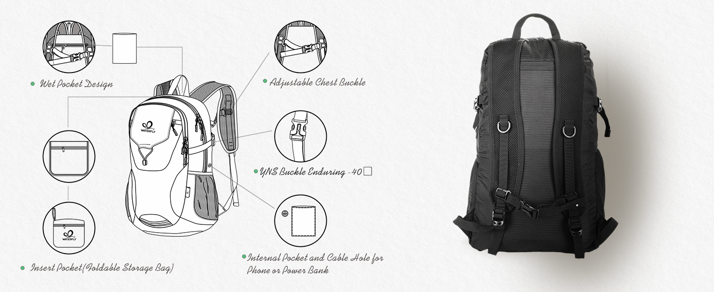 WATERFLY Lightweight Packable Hiking Backpack ONJ11