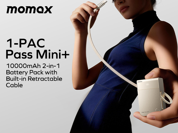 MOMAX 10000mAh Portable Charger Power Bank with Retractable Cable