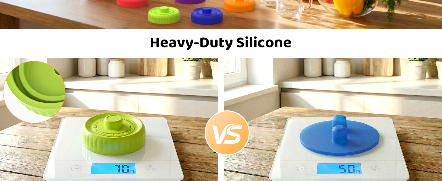 Heavy-duty 70g solid silicone fermentation lid for wide mouth mason jar offers an airtight seal.