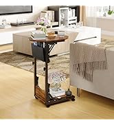 HavenlyYouth Folding C Shaped End Table, Small Side Table with Storage Bag for Sofa, Couch Table ...