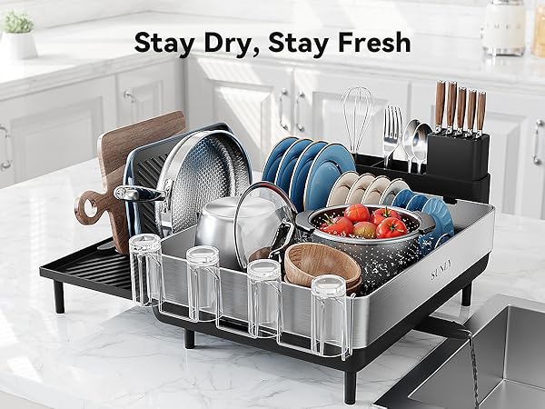 Expandable Dish Drying Rack_Large Dish Racks for Kitchen Counter_Stainless Steel Dish Drainers