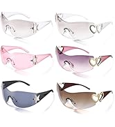 JATEBI 6 Pairs Y2k Sunglasses for Women Men Shield Wrap Around Fashion Sunglasses 2000S Oversized...