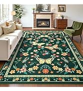 Tepook 5x7 Print Area Rugs for Living Room, Washable Non-Slip Butterfly Floral Rug for Bedroom, L...