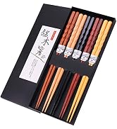 GLAMFIELDS Reusable Chopsticks Japanese Natural Wooden 5 Pairs Classic Style Lightweight Hand-Car...