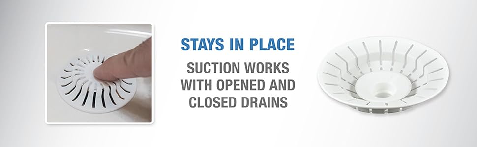 Hair Catcher stays in place. Suction works with opened and closed drains.