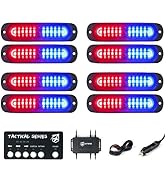 Xprite Red Blue LED Surface Mount Strobe Police Lights Kit, w/Control Panel Emergency Safety Warn...