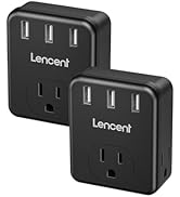 LENCENT Multi Plug Outlet Extender, 2 Pack, 3 Outlets Splitter with 3 USB Ports, Wall Charger, 3 ...