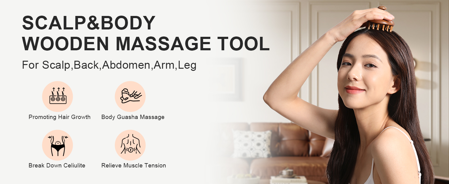 Scalp body wooden massage tool for woman