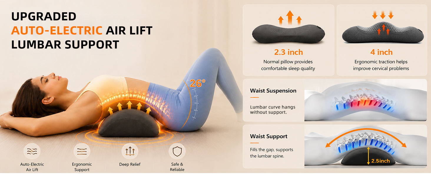 Cordless Lumbar Support Pillow for Pain Relief Deep Tissue