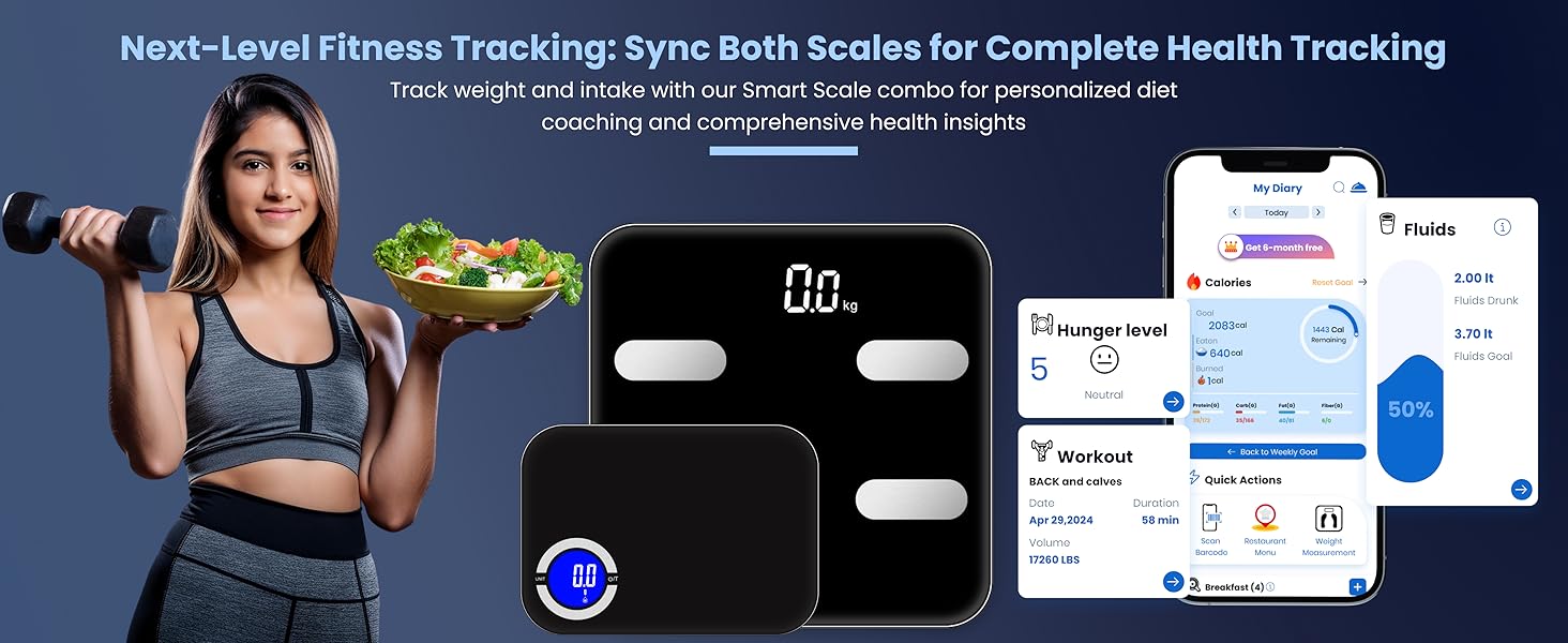 Smart Body Weight And Kitchen Scale Combo For ultimate health tracking with mobile app sync