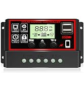 [Upgraded] 30A Solar Charge Controller, Black Solar Panel Battery Intelligent Regulator with Dual...