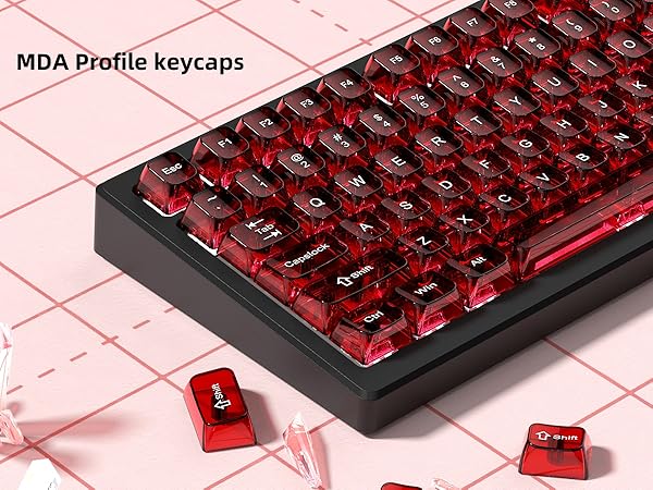 Red Clear keycaps,Transparent keycaps 60 75 100 Percent,Ceramic Jelly Key caps Set