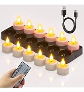 Flameless Candles with Remote Control Timer &amp; Charging Base 12pcs USB Rechargeable