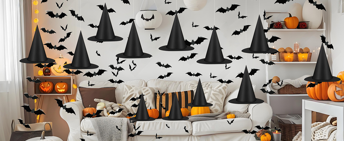 Halloween Black Witch Hat Bat Sticker