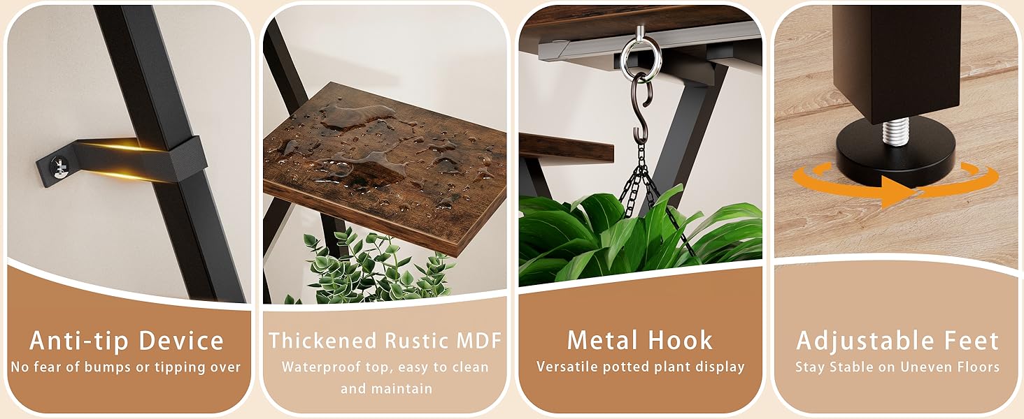 X-Shaped Metal Tall Plant Plant Stand Indoor with Waterproof wood Shelf
