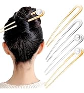 4 Pcs 5.9Inch French Pearl Hair Pins Large U-shaped Chignon 2 Prong Bun Hair Sticks Vintage Metal...
