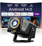 [2000 ANSI/AI Visual Calibration/4K Support] X7 Native 1080P Smart Projector with Android 14 OS, ...