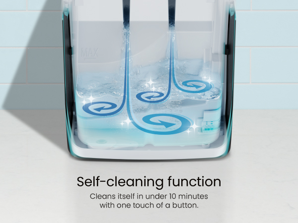 Self cleaning function. Cleans itself in under 10 minutes with one touch of a button