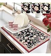 LOKHOM Floral Dish Drying Mat, 12"x20" Super Absorbent Non-slip Bordered Coffee Mat with Oil Pain...