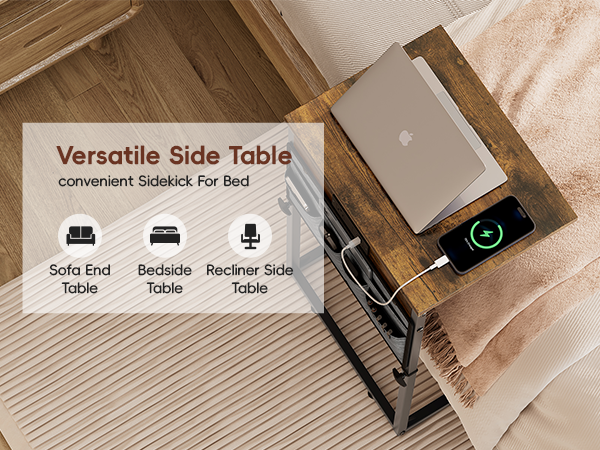 Slide Under Sofa Table with Metal Frame for Living Room Bedroom