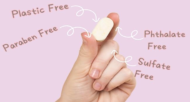 Purle hand soap tablet with clean ingredients: plastic free, free of paraben, sulfate, phthalate