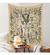 Vintage Flowers Tapestry 48” x 36”, Long Vertical Wall Hanging Reference Illustrative Botanical T...