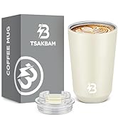 TSAKBAM Insulated Coffee Tumbler, 12 oz Leak Spill Proof Portable Stainless Steel Coffee Travel M...
