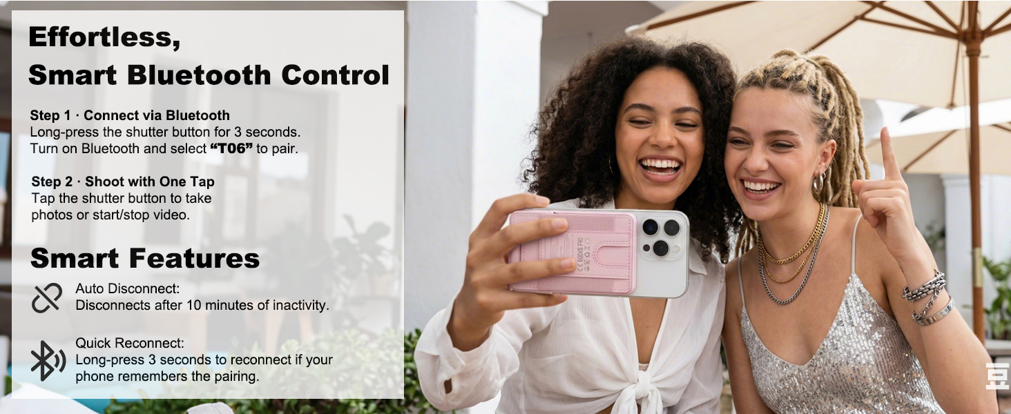 Bluetooth camera grip makes rear-camera selfies easier and more confident.