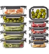 Spreccio Glass Food Storage Containers with Lids,10 pack [36oz*5+13.5oz*5], Glass Meal Prep Conta...