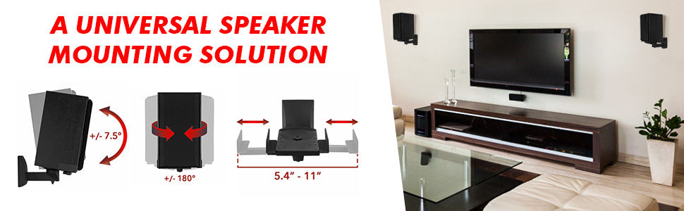 Speaker Wall Mount Adjustable Shelf Holder Swivel 180 Degree 11 Inch Speakers Pair Holds