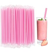 [100 Pcs] Disposable Plastic Smoothie Boba Straws - 9.45" Long 0.43" Wide Pink Jumbo Straws Indiv...