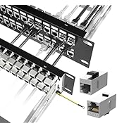 Jadaol 48 Port Shielded Patch Panel Rack or Wall Mount 19-Inch, 2U Cat6A Network Panel Preloaded ...
