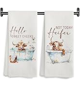 WARDOS Hello Sweet Cheeks Highland Cow Bathroom Hand Towels, Funny Farmhouse Animal Heifer Bathin...