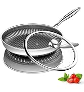 Yuehuam Non Stick Frying Pan Skillet with Lid, 10 inch Hybrid Nonstick Stainless Steel Skillets, ...