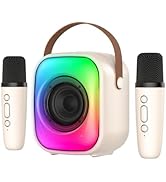 SIMGAL Mini Karaoke Machine with Two Wireless Microphones, Portable Bluetooth Speaker for Adults ...