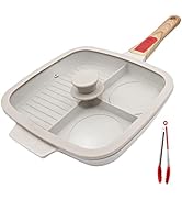 Bobikuke 3 Section Grill Pan for Stove Tops with Detachable Handle, Nonstick Versatile Griddle Pa...