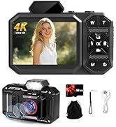 Digital Camera, 4K FHD Vlogging Camera for YouTube with 64GB Card, 64MP Autofocus Anti-Shake, Fla...