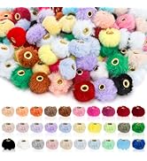 TOPZEA 200 Pcs Fluffy Faux Fur Pom Poms Beads Mixed Color, 0.8" Colorful Soft Puff Fuzzy Beads Bu...