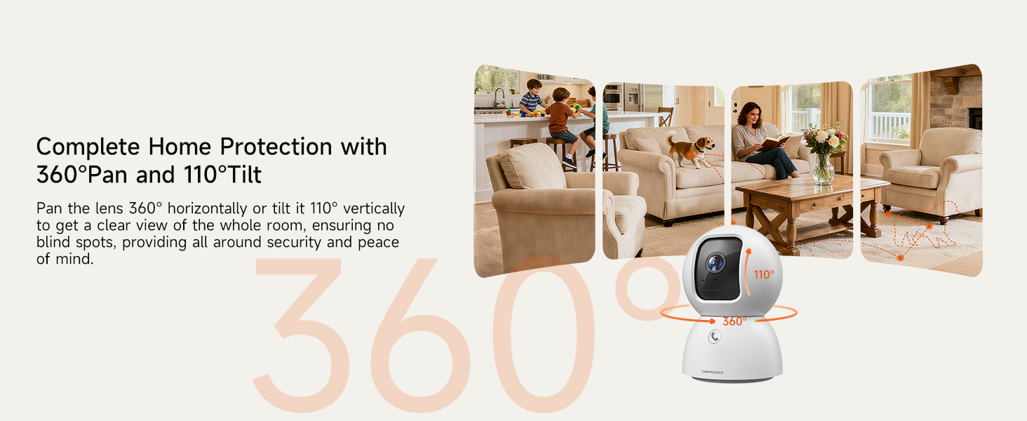 CINMOORE 3K 5MP Pet Camera 360 Pan 110 Tilt Complete Home Protection with 64GB Card