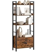 HOOBRO 4-Tier Bookshelf with Doors, Industrial Wooden Bookcase with Storage, 23.6"L x 9.4"W x 60....