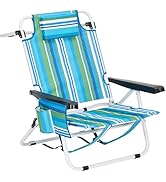 MOPHOTO Beach Chairs for Adults, Backpack 5-Position Tanning Chair with Cooler Bag &amp; Cup Holder, ...