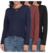 GAYHAY 3 Pack Long Sleeve Shirts for Women - Loose Fit Crew Neck Basic Tees Fall Tops Outfits Cas...