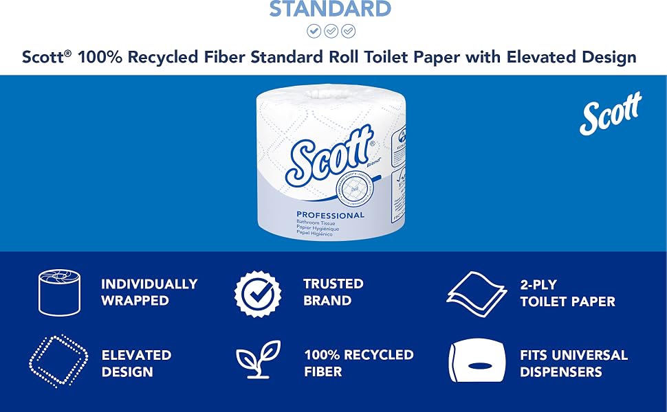 Scott 100% Recycled Fiber Standard Roll Toilet Paper with Elevated Design