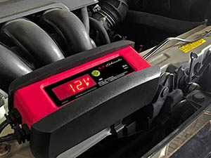 Car battery charger with reverse polarity protection, which prevents damage if clamps are reversed.