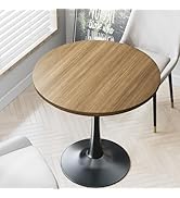 24" Small Tulip Table for 2 Person, Walnut Round Dining Table for Kitchen, Leisure Wood Mid Centu...