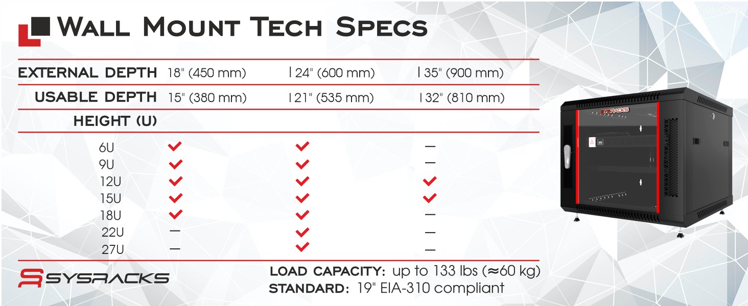 wall mount tech specs table SRW SERIES