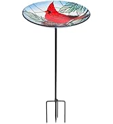 Bird Baths for Outdoors, Glass Birdbaths Outdoor Garden Birdfeeder with Metal Stake for Lawn Yard...