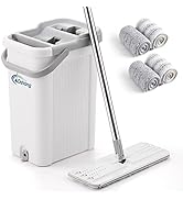 oshang Mop and Bucket Set for Home Floor Cleaning, Hands Free Flat Mop, Stainless-Steel Handle, 4...