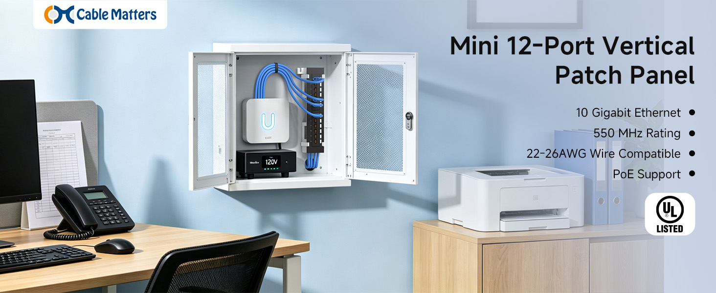 [UL Listed] Mini 12-Port Vertical Patch Panel with 89D Bracket