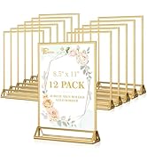 EHWINE 12 Pack Acrylic Sign Holder 8.5 x 11, Double Sided Gold Picture Frame Stand up Table Top S...